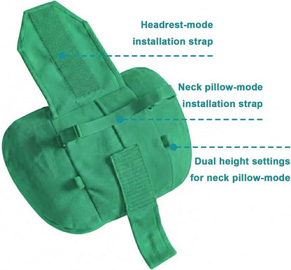 2PCS Car Pillow for Car Neck Pillow for Driving Seat Neck Support Soft Cushion Back Support Head-Rests for Vehicle Sleeping with Elastic Adjustment Strap (Green, Head)