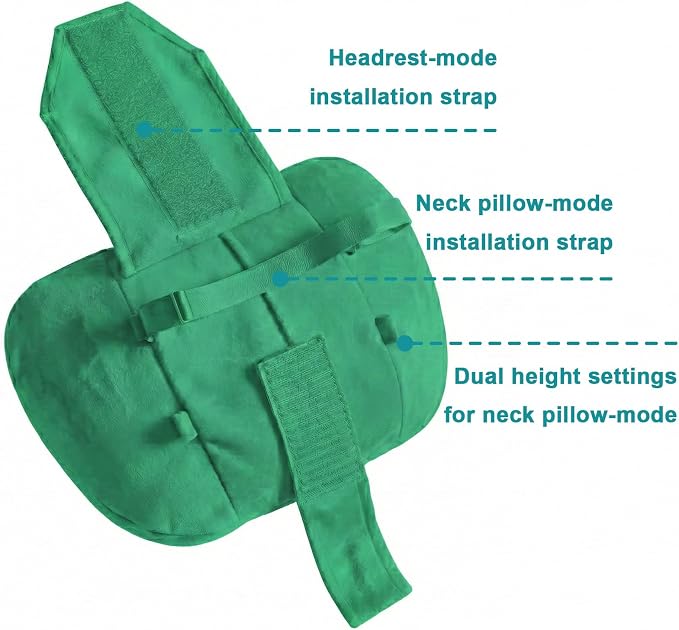 2PCS Car Pillow for Car Neck Pillow for Driving Seat Neck Support Soft Cushion Back Support Head-Rests for Vehicle Sleeping with Elastic Adjustment Strap (Green, Head and Lumbar)