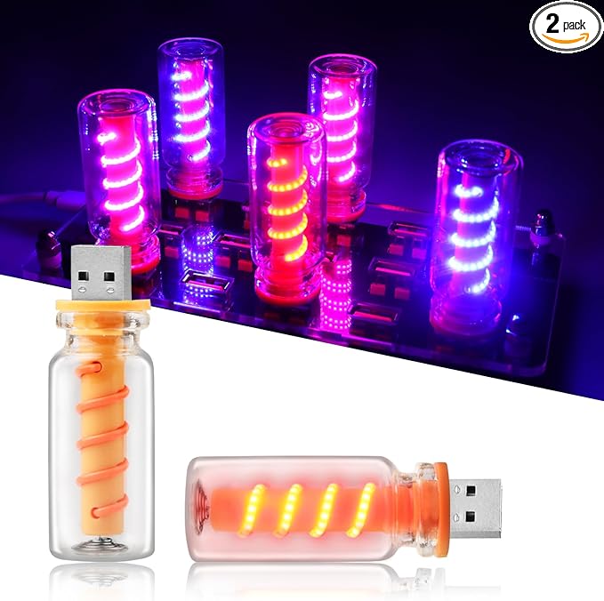 2PCS [Retro Playful Style] USB Lights for Car, Touch Adjustment Lights, Plug in USB Car Interior Ambient Light, Mini Spiral LED USB Night Light for Camping, Christmas Decoration, Party (Red)