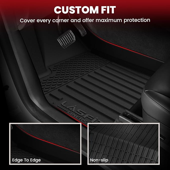 LASFIT 9PCS Floor Mats & Backrest Mats & Cargo Mats for Tesla Model Y 7 Seater 2025 2024 2023-2020 (Not Fit Juniper), All Weather TPE Custom Fit Floor Liners Car Mats & Trunk Mats Accessories
