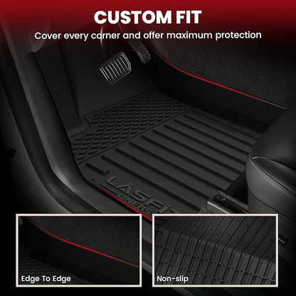 LASFIT 9PCS Floor Mats & Backrest Mats & Cargo Mats for Tesla Model Y 7 Seater 2025 2024 2023-2020 (Not Fit Juniper), All Weather TPE Custom Fit Floor Liners Car Mats & Trunk Mats Accessories