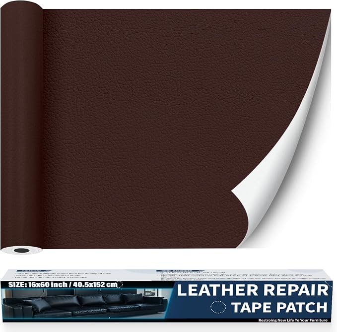 Zenyao Leather Repair Patch Tape - Self Adhesive Leather Repair Kit for Car Seat Furniture, Heavy Duty Vinyl Repair Patch for Couch Sofa, Waterproof Fix for Tears, 12x30 Inch Roll, Brown Burgundy