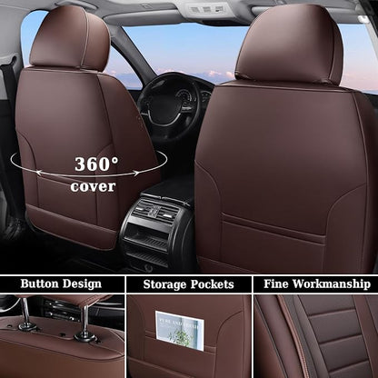 Coverado Car Seat Covers Front, Seat Covers for Cars, Waterproof 2-Pack Car Seat Cushions, Leather Carseat Seat Protectors, Universal Seat Covers Fit for Most Sedans SUV Pick-up Trucks(Brown)