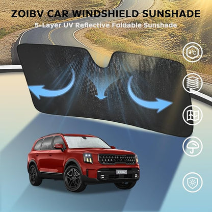 Car Windshield Sun Shade for Kia Telluride 2020-2025 2026 Front Window Sunshade Sun Visor Protection Cover Accessories -5-Layer Bubble Foldable Thicken Blocks Heat & UV Rays Keep Car Cooler