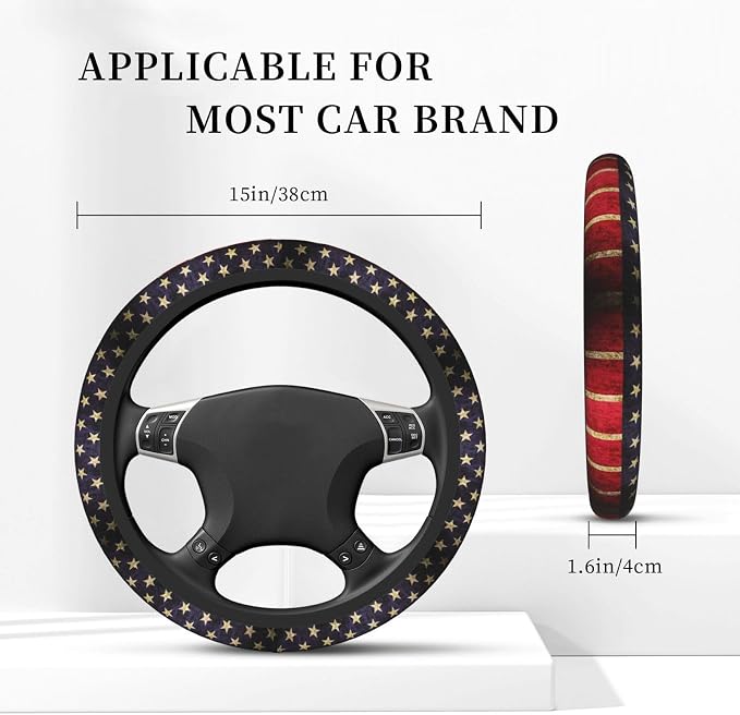 Car Steering Wheel Cover with Anti-Slip Lining, Universal 15 inch Wheel Cover, Fashion Car Interior Accessories for Women Men - Vintage American Flag