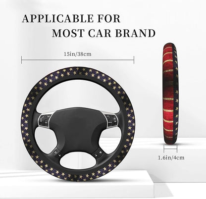 Car Steering Wheel Cover with Anti-Slip Lining, Universal 15 inch Wheel Cover, Fashion Car Interior Accessories for Women Men - Vintage American Flag