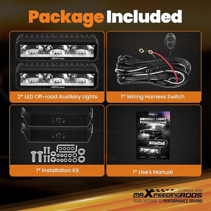 maXpeedingrods 2X 6.7 Inch LED Light Bar, Offroad Lights with Amber/White DRL 60W, 6000LM Spot Fog Lights With Wiring Harness, IP67 Waterproof Pod Lights for Jeep Truck Pickup SUV ATV UTV Motorcycle