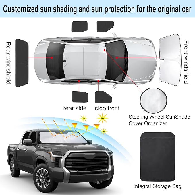 TINGLU Window Shades for Toyota Tundra 2022-2025 2026 Accessories Car Side Full Windows Rear Triangular Windshield Sun Shade Sun UV Rays & Privacy Protection for Camping,Napping,and Relaxing 6PCS