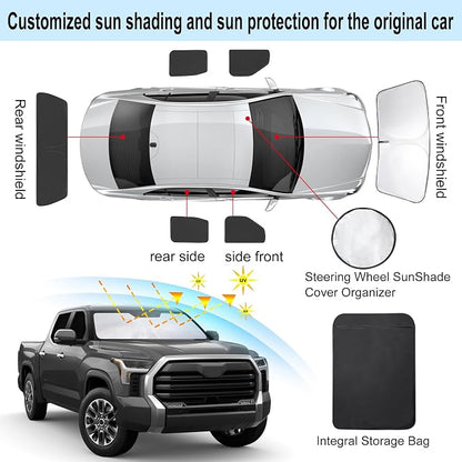 TINGLU Window Shades for Toyota Tundra 2022-2025 2026 Accessories Car Side Full Windows Rear Triangular Windshield Sun Shade Sun UV Rays & Privacy Protection for Camping,Napping,and Relaxing 6PCS