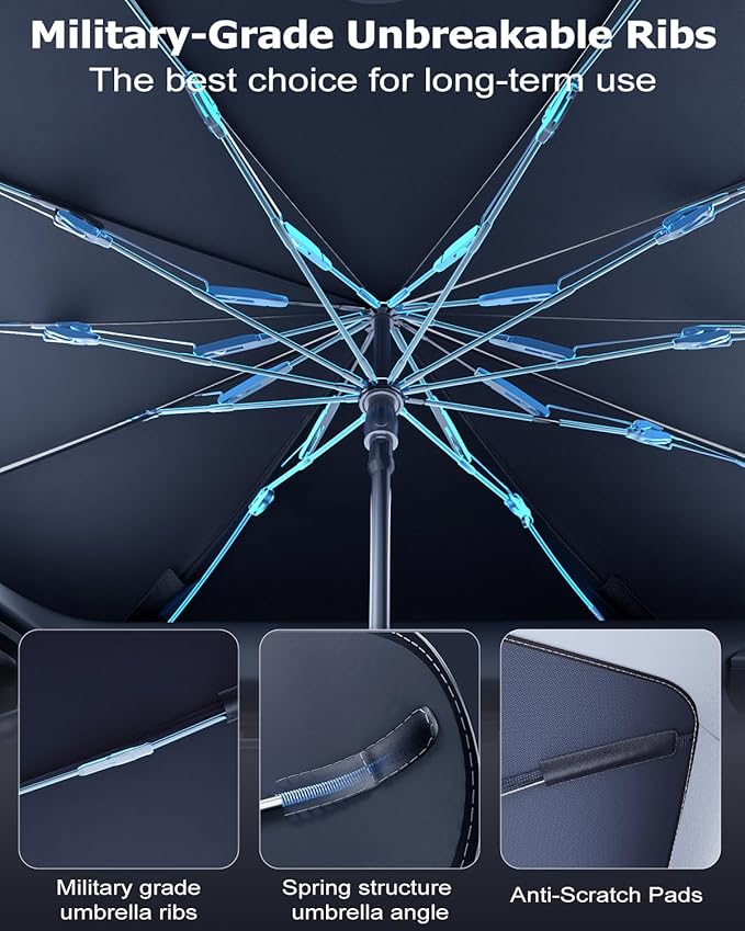 DMJN Umbrella Windshield Sun Shade for Chevy Silverado (2011-2026), Car Sunshade for Front Windshield [Nano Ice-Crystal Coatings] UPF50+ Heat & UV Block, Protect Interior & Keep Cooler