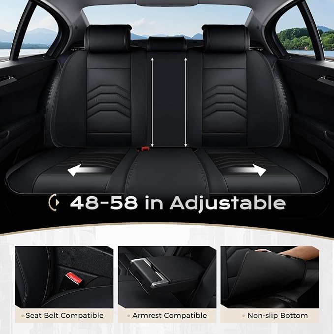 Coverado Car Seat Covers, 5 Seats Black Seat Covers for Cars, Front and Back Seat Cover for Cars Luxury Faux Leather Waterproof Seat Covers Car Seat Protector Universal Fit for Most Cars Trucks SUV