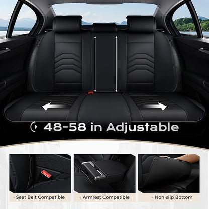Coverado Car Seat Covers, 5 Seats Black Seat Covers for Cars, Front and Back Seat Cover for Cars Luxury Faux Leather Waterproof Seat Covers Car Seat Protector Universal Fit for Most Cars Trucks SUV