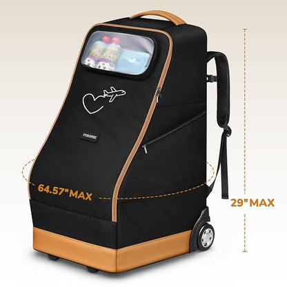 YOREPEK Foldable Car Seat Travel Bag with Wheels, Rolling Gate Check Carseat Bags for Air Travel, Padded Car Seat Carrier For Airport, Clear Pocket for Baby Travel Essentials