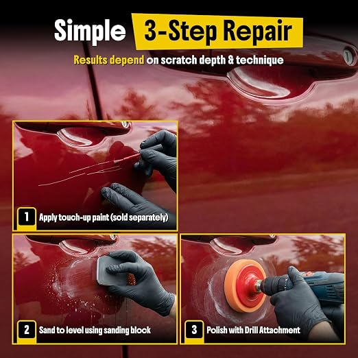 Carfidant Scratch and Swirl Remover - Car Scratch Remover for Vehicles Paint - Polishing Compound for Cars - Paint Restorer Kit with Pad, Microfiber and Sanding Block