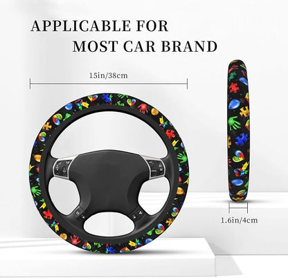Autism Awareness Steering Wheel Cover Anti-Slip,Sweat Absorption Universal 15 inch Steering Wheel Covers Cute car Accessories for Men Women