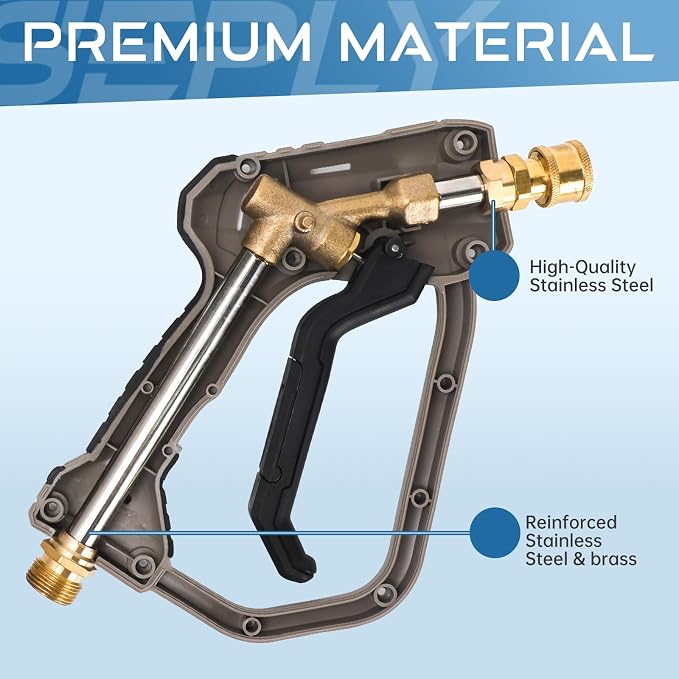 Pressure Washer Short Gun 5000 PSI with 5 Nozzle Tips, M22-14mm Fittings, Heavy Duty Power Washer Spray Gun with Ergonomic Handle for Car Wash, Detailing, and Cleaning