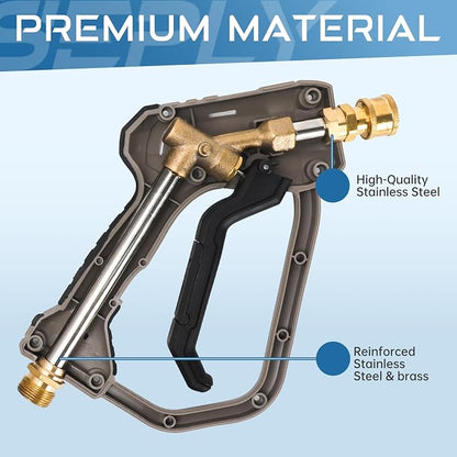 Pressure Washer Short Gun 5000 PSI with 5 Nozzle Tips, M22-14mm Fittings, Heavy Duty Power Washer Spray Gun with Ergonomic Handle for Car Wash, Detailing, and Cleaning