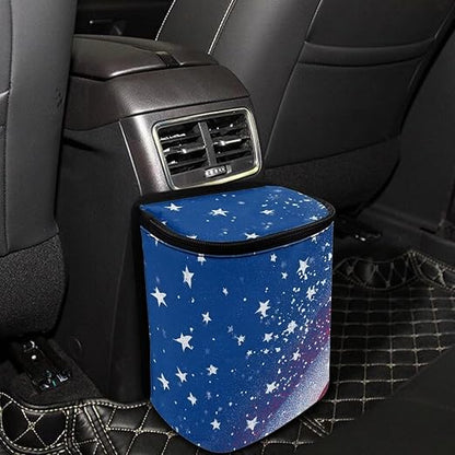 Talayituse American Flag Star Print Car Trash Can with Lid, 4th of July Leak Proof Auto Trash Bag Hanging Vehicle Garbage Can Multipurpose Storage Container for Back Seat Road Trip