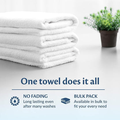 Cotton Towels for Multiple Use, 100% Ring Spun Cotton Towel Set, Heavy Duty - Super Absorbent Cleaning Towels for Car and Home - 16” X 27” (12 Pack, White)