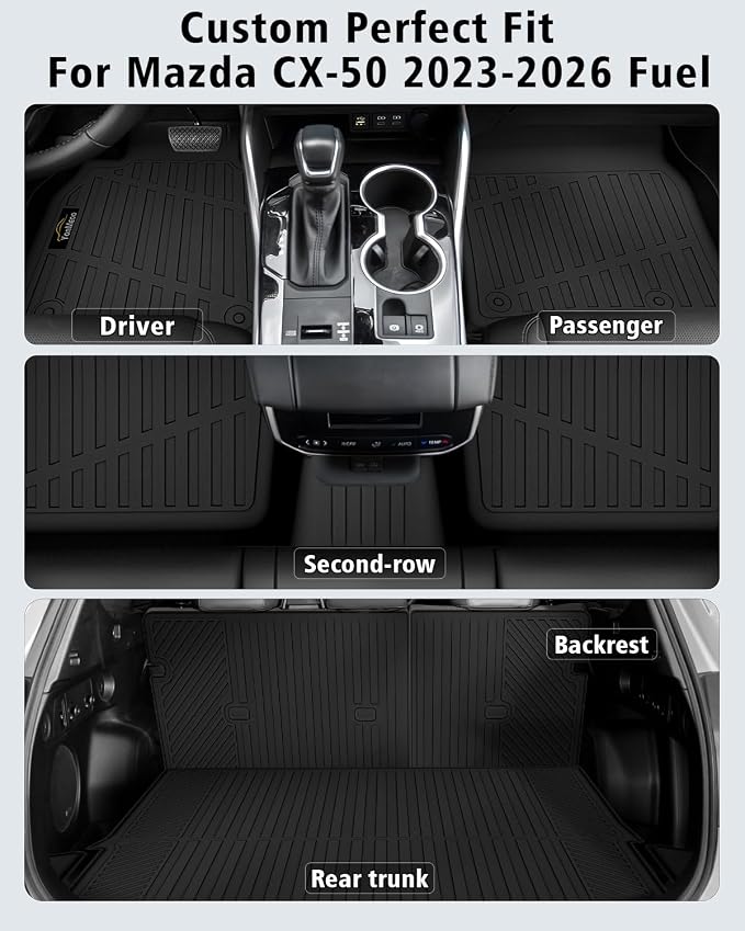 Floor Mats & Cargo Mat with Backrest Mat Custom for Mazda CX-50 2023-2025 2026 (Only Gas), Door Sill Guards, All Weather TPE Full Set Floor Liners Trunk Mat for CX-50 Fuel Accessories