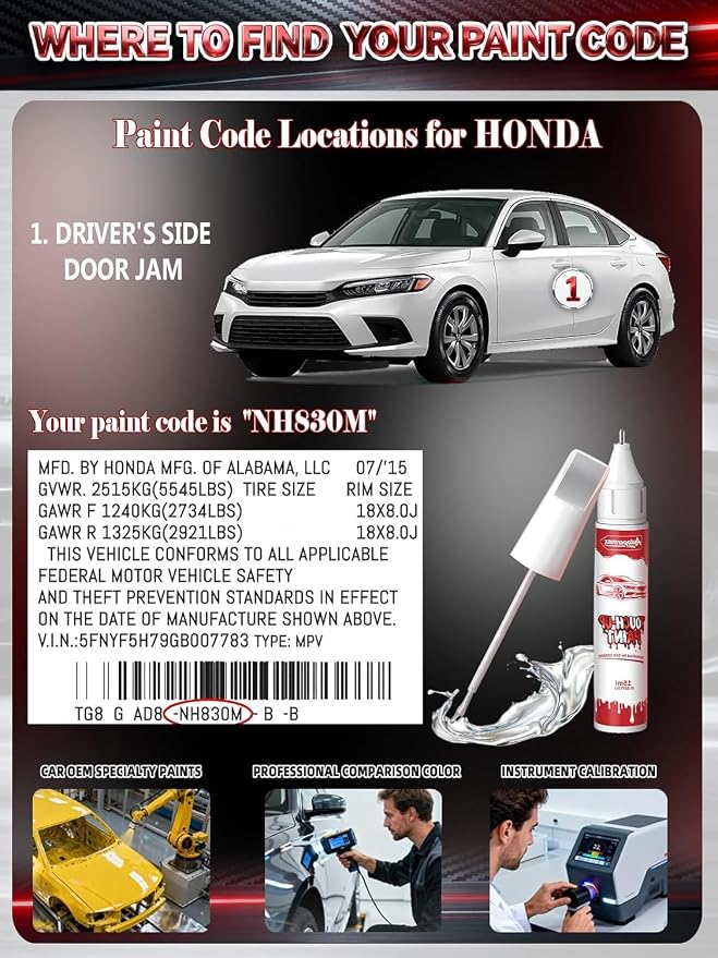 NH-603P White Diamond Pearl Car Touch Up Paint for Honda, Color Accurate Two-In-One Car Paint Scratch Repair Pen, Professional Scratch Remover for Vehicles Chips and Nicks Scuff
