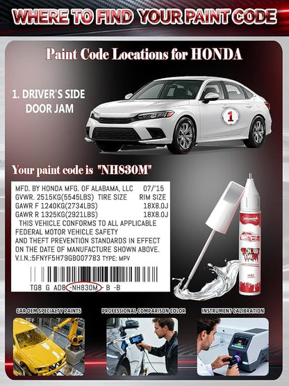 NH-603P White Diamond Pearl Car Touch Up Paint for Honda, Color Accurate Two-In-One Car Paint Scratch Repair Pen, Professional Scratch Remover for Vehicles Chips and Nicks Scuff