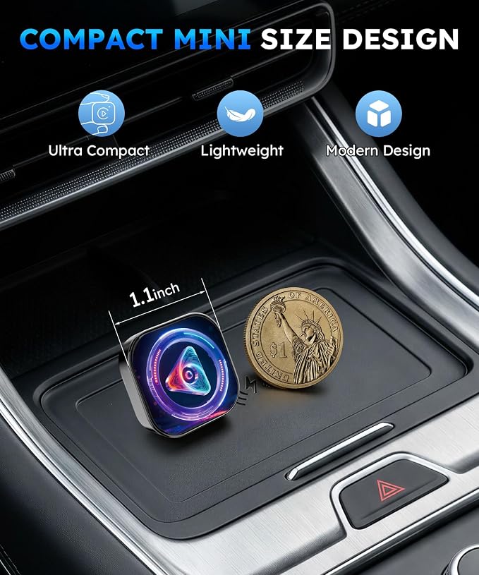 TICARVE 2-in-1 Wireless Apple CarPlay & Android Auto Adapter, Plug & Play CarPlay Wired to Wireless Adapter, Stable Auto-Connect, No Latency, iOS 10+ & Android 11+, USB/USB-C Extension Cable