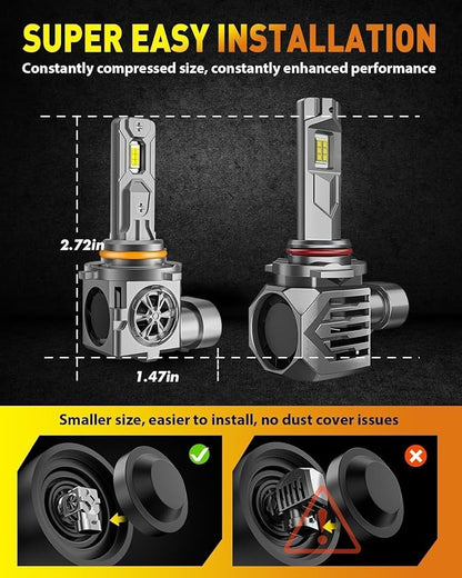 Termitor 9005 Light Bulbs, 50,000LM Ultra Intense Output, Pack of 2 | 1:1 Halogen Size, 6500K Cool White, 85K+ Hrs Lifespan with Cooling Fan, Plug and Play for 9005/HB3 Bulbs