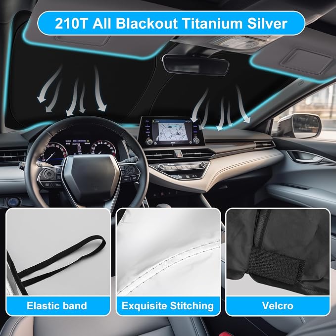 Car Sun Shade for 2018-2024 2025 2026 Toyota Camry Windshield Sun Shade, Sun Visor Windshield Screen Cover for Camry Front Window Sunshade Foldable Auto Interior Accessories UV Block