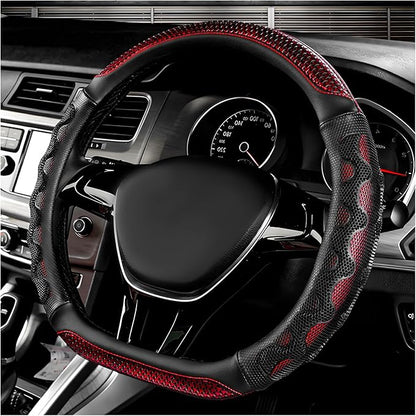Car Steering Wheel Cover, 15 Inch Anti-Slip Steering Wheel Cover Protector with 3D Honeycomb Design, Universal Steering Wheel Covers for Cars Truck SUV, Car Accessories (Red)