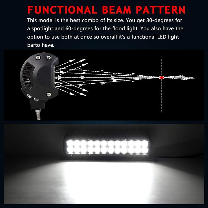 Willpower 2Pcs 12 inch 72W Flood Spot Combo Beams Led Work Light Bar 7200LM for ep Off Road Van Camper Wagon ATV AWD SUV 4WD 4x4 Pickup Van Off-Road Boat Vehicle DC 12V 24V IP67 Waterproof