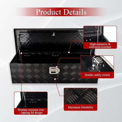 39''Inch Aluminum Truck Tool Box Truck Bed Toolbox Truck Trailer Chest Box Trailer Underbody Storage Organizer Waterproof Square Storage Organizer w/Lock & Keys Black(‎39" Lx13 Wx10 H)
