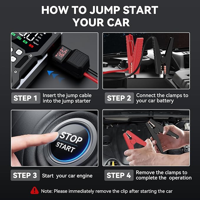 Portable Car Jump Starter with Air Compressor, ACEZUK 160PSI 8000A Jump Starter (All Gas/10.0L Diesel), 12V Battery Jump Box Car Battery Jumper Starter with 3.4" LCD Display, 2 Lights