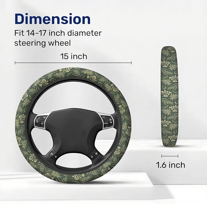 GENANY Floral Moth Steering Wheel Cover, Non Slip Polyester Car Wheel Protector for Car SUV Truck, Universal 15 Inch