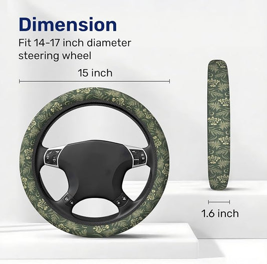 GENANY Floral Moth Steering Wheel Cover, Non Slip Polyester Car Wheel Protector for Car SUV Truck, Universal 15 Inch