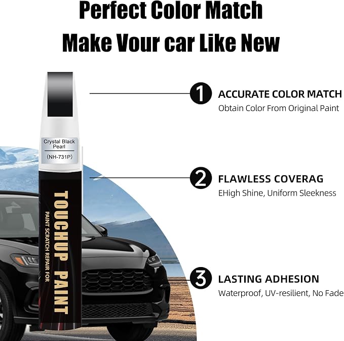 Crystal Black Pearl(NH-731P) Car Paint Touch Up Pen Compatible with Honda,2-In-1 Color Accurate Touch Up Car Scratch Repair Paint Match Honda Series Automotive Scratch Remover for Nicks & Chips Repair