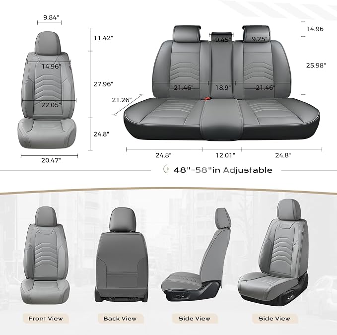 Coverado Leather Seat Covers, Gray Seat Covers Full Set, Car Seat Covers Front Seats and Back, Waterproof Faux Leather Car Seat Cushion Car Seat Protector Universal Fit for Most Cars Trucks SUV