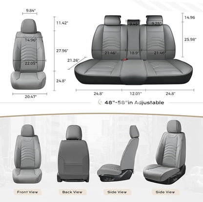 Coverado Leather Seat Covers, Gray Seat Covers Full Set, Car Seat Covers Front Seats and Back, Waterproof Faux Leather Car Seat Cushion Car Seat Protector Universal Fit for Most Cars Trucks SUV