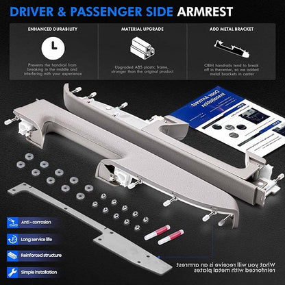 Left Driver & Right Passenger Side Armrest Repair Kit Fit for Chevy Silverado 1500 2500HD 3500HD 2010-2014 For GMC Sierra 1500 2500 HD 3500 HD 2010-2014 Door Panel with Release Handle Below Armrest