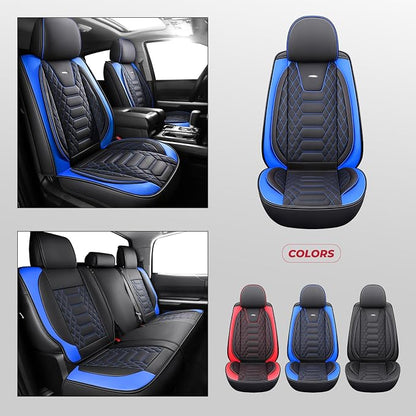 FREESOO Tundra Seat Covers 2007-2013, Fit for Toyota Tundra Crewmax Cab 5 Seats, Custom Truck Seat Covers with Waterproof Faux Leather BlackBlue