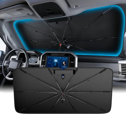 Wigoo Car Windshield Sun Shade Umbrella, UV Block & Heat Insulation, Reinforced Shaft Foldable Sunshade Keeps Car Cool & Protects Interior, Universal Fit for SUV Sedan Truck, A8 (44.4 * 24 in)