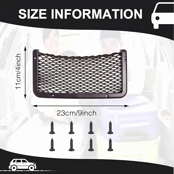 Frienda 4 Pcs Boat Storage Net Bag, ABS Plastic Car Framed Mesh Net Holder, Phone & Cargo Organizer with Screws for Auto, Rv, Boat, Pontoon, Truck Pocket Storage (9 x 4 Inch)