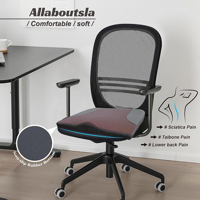 Allaboutsla Car Seat Cushion, Car Seat Cushions for Driving with Comfort Memory Foam - Sciatica & Back Pain Relief, Suitable for Car, Truck, Office Chair (Brown)