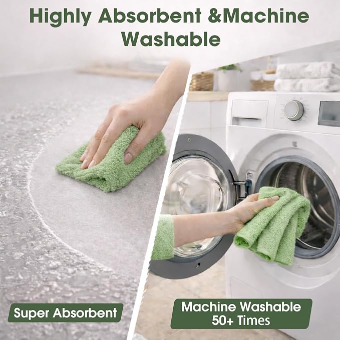 Microfiber Cleaning Cloth Roll - 100 Pack Tear Away Microfiber Paper Towels, Reusable, Washable, Scratch-Free, Kitchen Towels for Car, Home, Kitchen, Glass, Dishes(Bean Green)