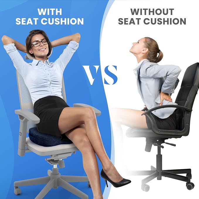 TushGuard Seat Cushion - for Office Chair, Car Seat, Airplane, Bleacher - Sciatica & Coccyx Pain Relief Desk Chair Cushion for Long Sitting Office Workers, Car Drivers(Blue,X-Large)