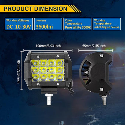 Willpower 2 Pcs 4 inch 36W Triple Row Flood Spot Beam Led Bar Driving Boat Off Road Lights for Jeep SUV Truck ATVs