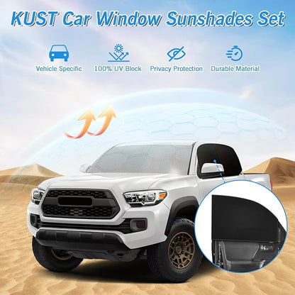 KUST Windshield Sun Shade Umbrella for Toyota Tacoma Double Cab 2016 2017 2018 2019 2020 2021 2022 2023 Rear Window Shades 100% UV Protection and Blackout Privacy 5PCS Car Window Covers Accessories
