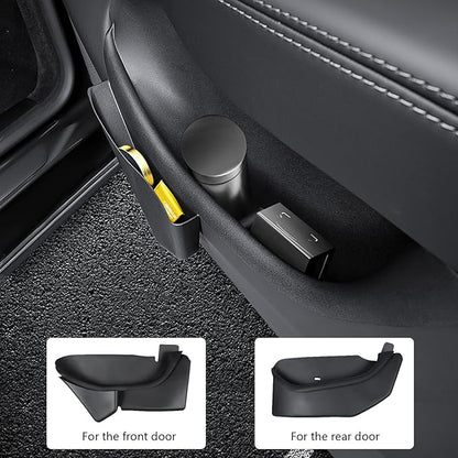 Door Side Storage Box Compatible with 2025 2026 Tesla Model Y Juniper Accessories, Full Cover TPE Door Pocket Liner Organizer with Emergency Mechanical Release Handle, 4PCS Front Rear Set (Black)