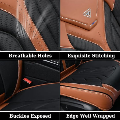 Coverado Seat Covers, Car Seat Covers Full Set, Faux Leather Seat Covers for Cars, Automotive Seat Covers Car Seat Protector Car Accessories Fit for Most Sedans SUV Pick-up Truck(Black&Brown)