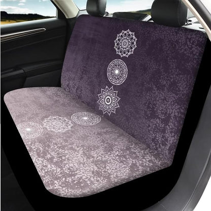 14 Pcs Art Mandala Car Seat Covers Full Set Car Steering Wheel Cover,Seat Belt Covers Cup Holder with Keychain,Novelty Design Gradient Color Automotive Protector Set Universal Fit,Purple